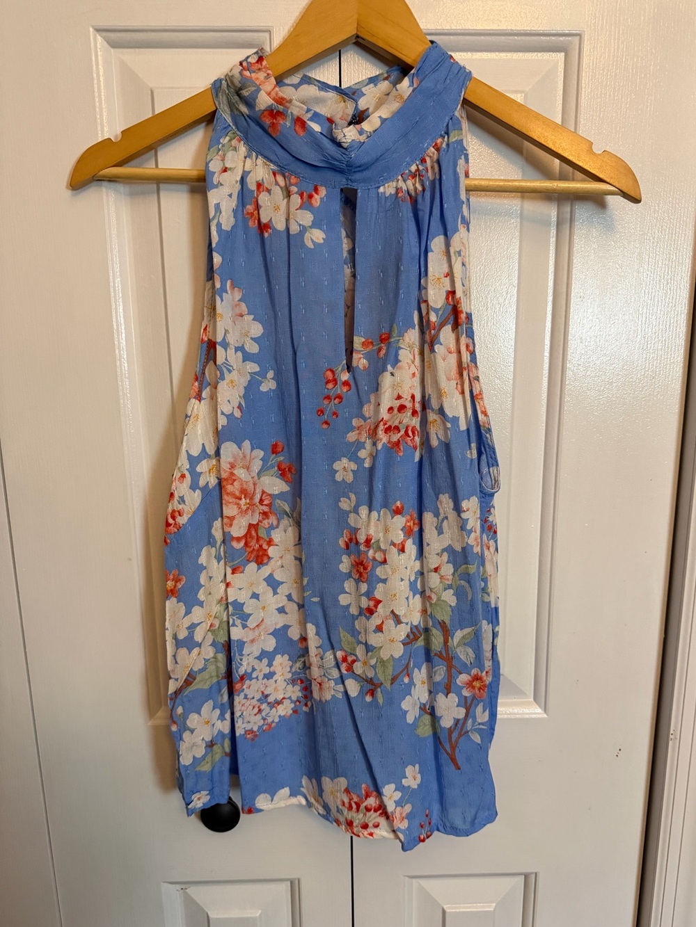 Laura Ashley Blue Floral Halter Neck Blouse Size Large NWT